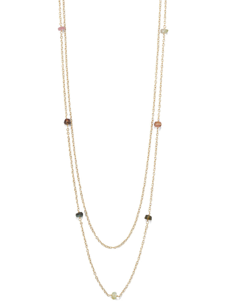 Double Strand Tourmaline Station Bead Necklace Gold-plated Sterling Silver