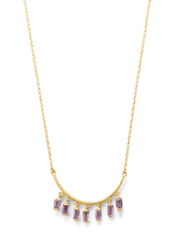 Amethyst Drops Curved Bar Necklace Gold-plated Sterling Silver