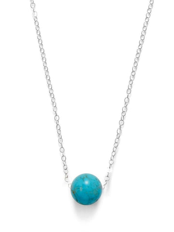 Single Bead Floating Necklace with Blue Magnesite Bead Sterling Silver