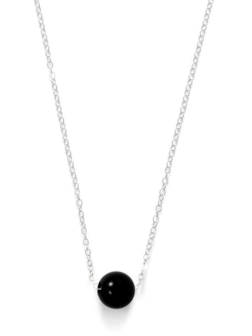 Single Bead Floating Necklace with Black Onyx Bead Sterling Silver