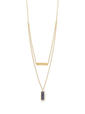 Labradorite and Bar Necklace 14k Gold-plated Double Strand