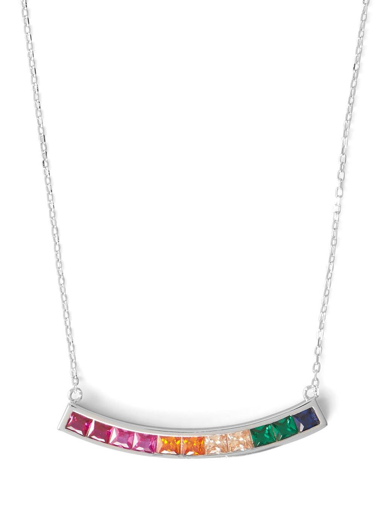 Bar Necklace Rainbow Color Cubic Zirconia Rhodium on Sterling Silver