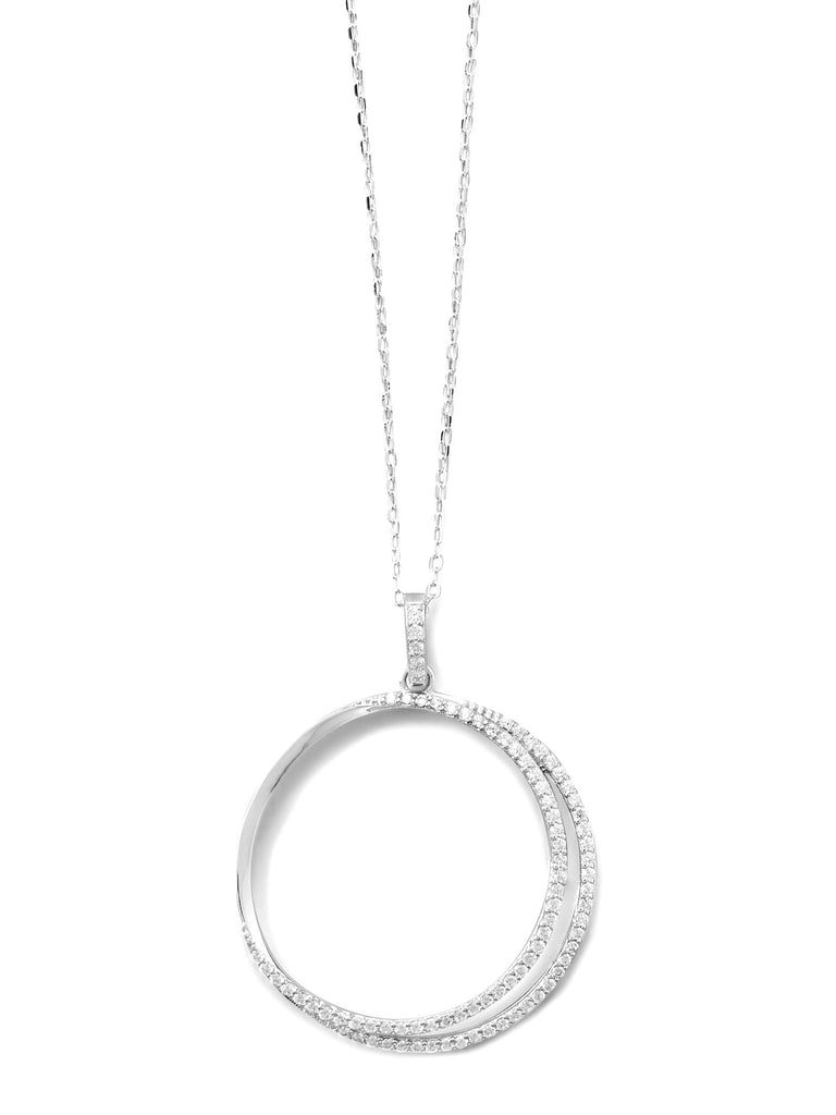 Eclipse Sun Moon Necklace with Cubic Zirconia Rhodium-plated Sterling Silver