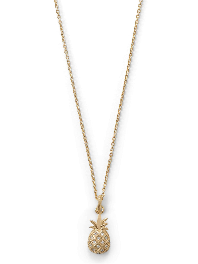 Pineapple Necklace with Cubic Zirconia 14k Gold-plated Sterling Silver