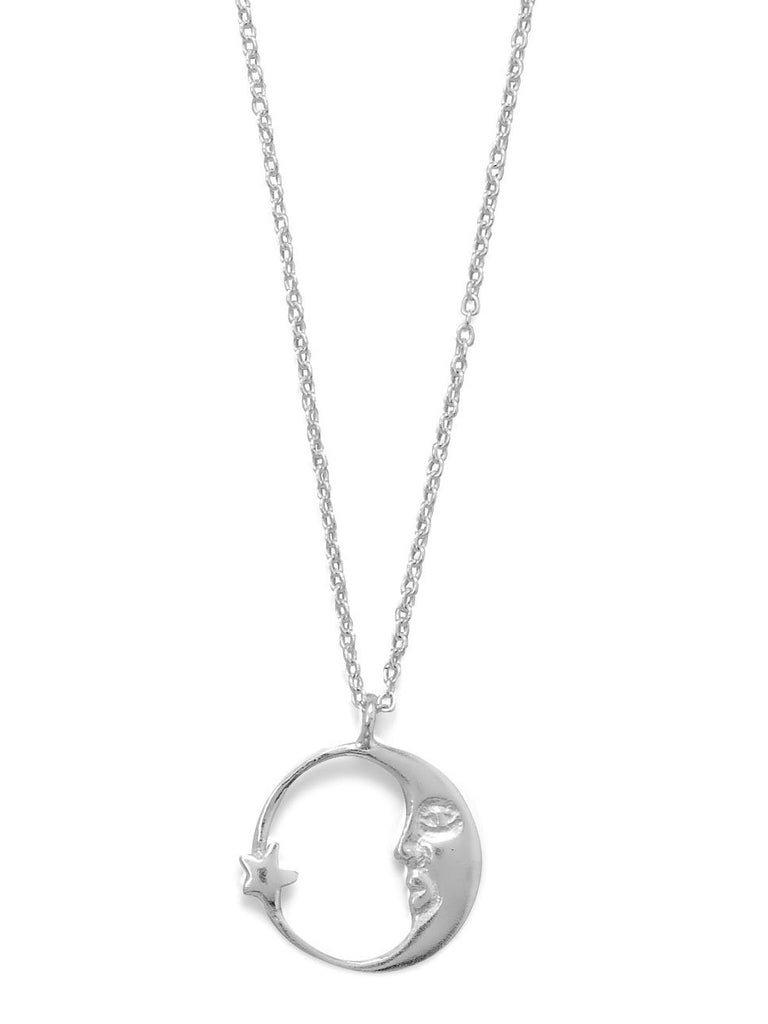 Sterling Silver Man in the Moon Necklace with Star