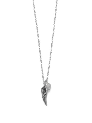 Angel Wing Necklace Sterling Silver with Czech Glass Bead