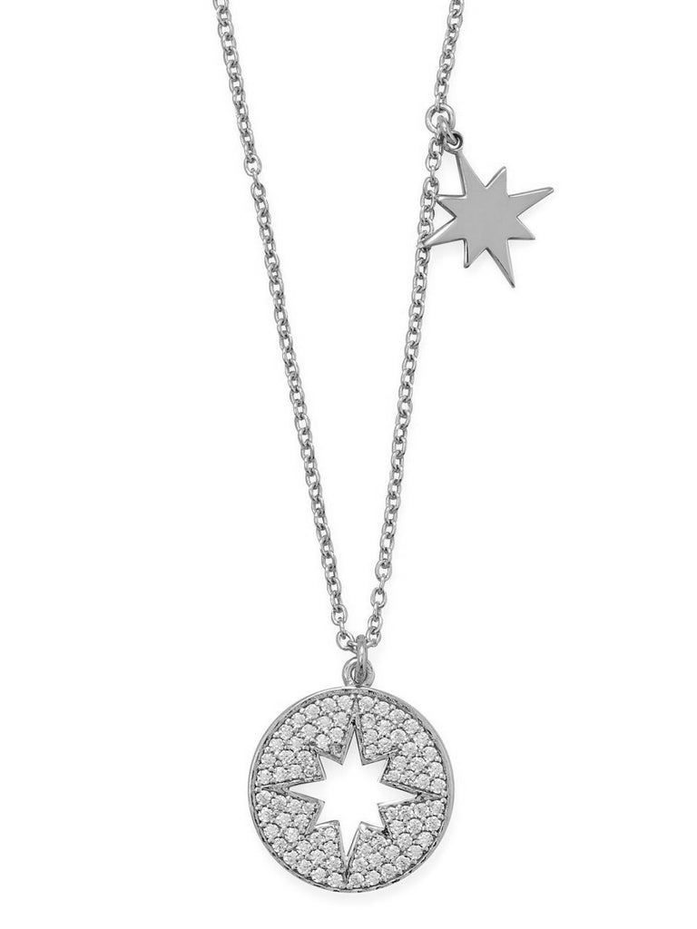 Star Necklace with Cubic Zirconia and Star Charm Rhodium-plated Sterling Silver