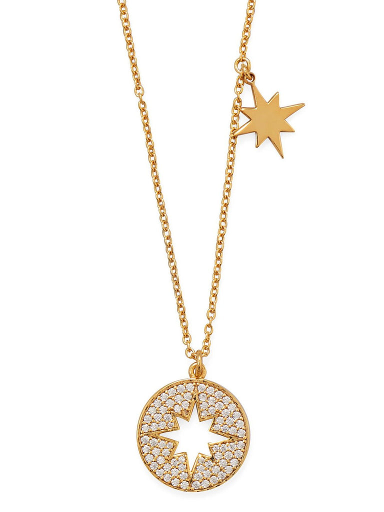 Star Necklace with Cubic Zirconia and Star Charm Gold-plated Sterling Silver