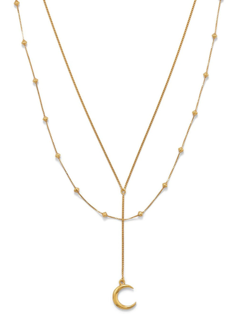 Crescent Moon Double Strand Necklace Gold-plated Sterling Silver Adjustable