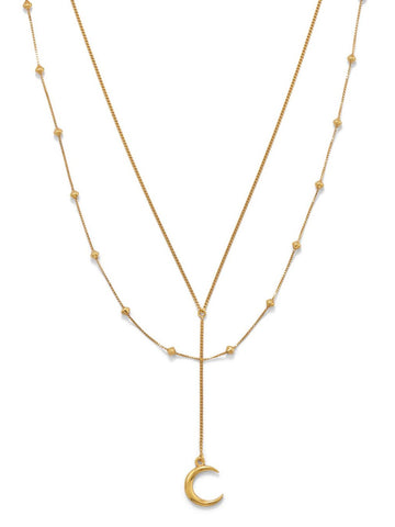 Crescent Moon Double Strand Necklace Gold-plated Sterling Silver Adjustable