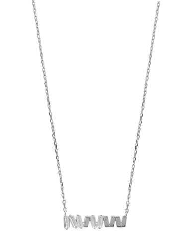 Bar Necklace with ZigZag Cubic Zirconia Sterling Silver