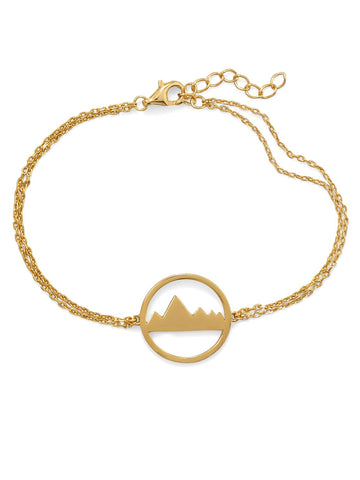 Mountain Range Bracelet Gold on Sterling Silver Adjustable Double Layer Chain