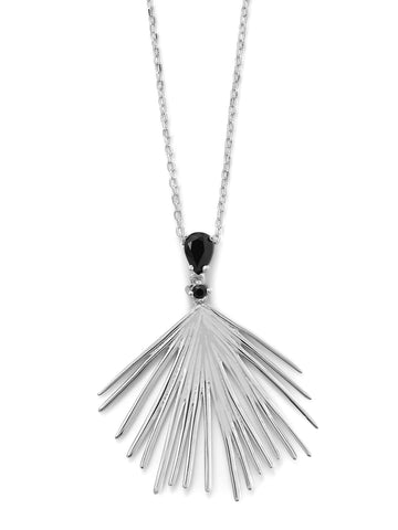 Nontarnish Sterling Silver Fan Necklace with Black Zirconia Adjustable Length