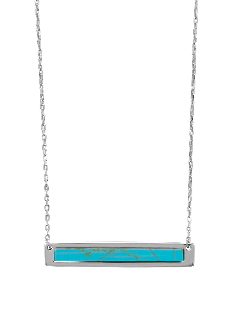 Bar Necklace with Reconstituted Turquoise Sterling Silver - Adjustable Length