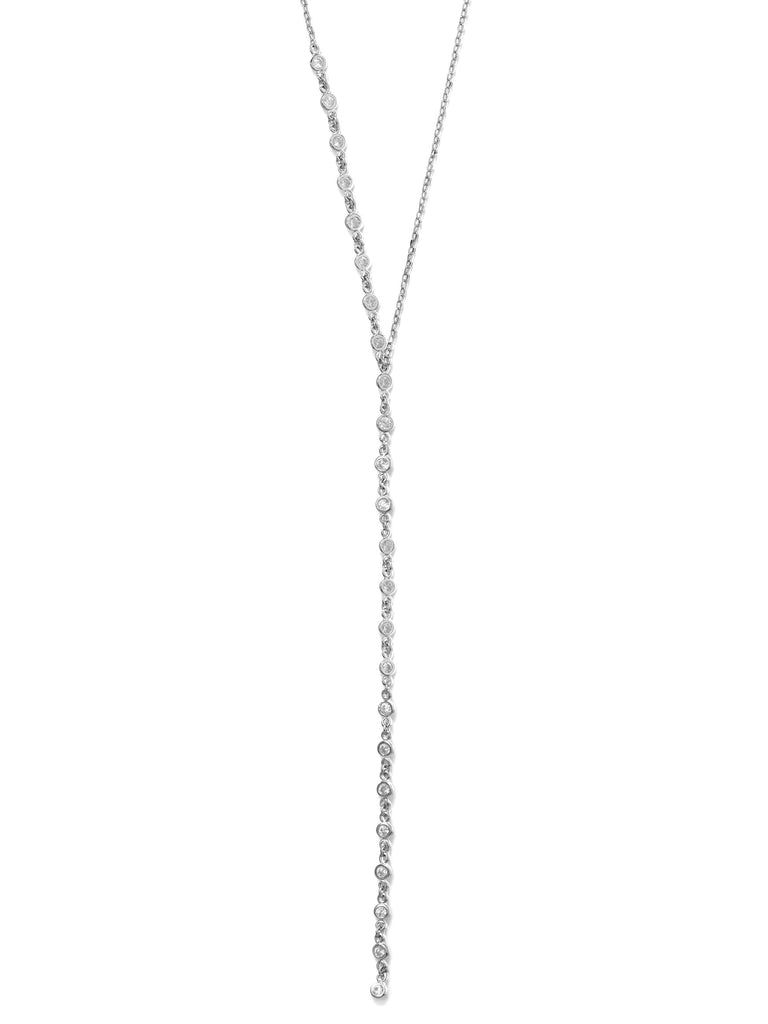 Y-style Lariat Necklace Cubic Zirconia Rhodium on Sterling Silver Nontarnish