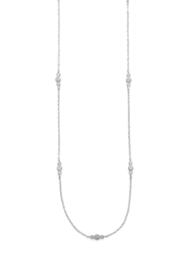 Long 30-inch Necklace Cubic Zirconia Stations Rhodium-plated Sterling Silver