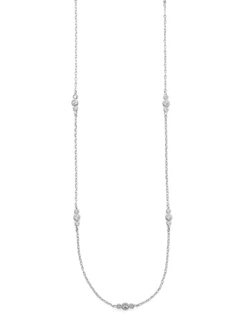 Long 30-inch Necklace Cubic Zirconia Stations Rhodium-plated Sterling Silver