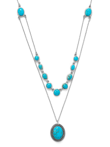 Layered Reconstituted Turquoise Necklace Sterling Silver