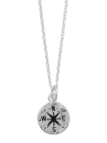 Compass Necklace  with Hammered Finish Adjustable Length Sterling Silver