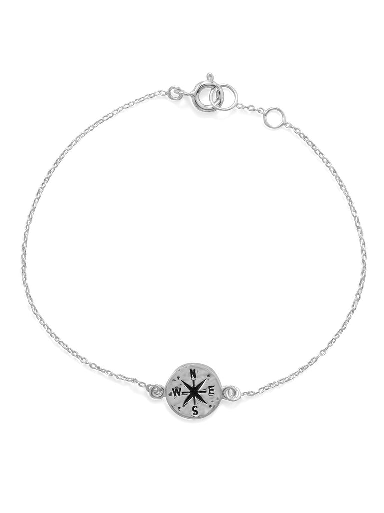 Compass Bracelet with Hammered Finish Adjustable Length Sterling Silver