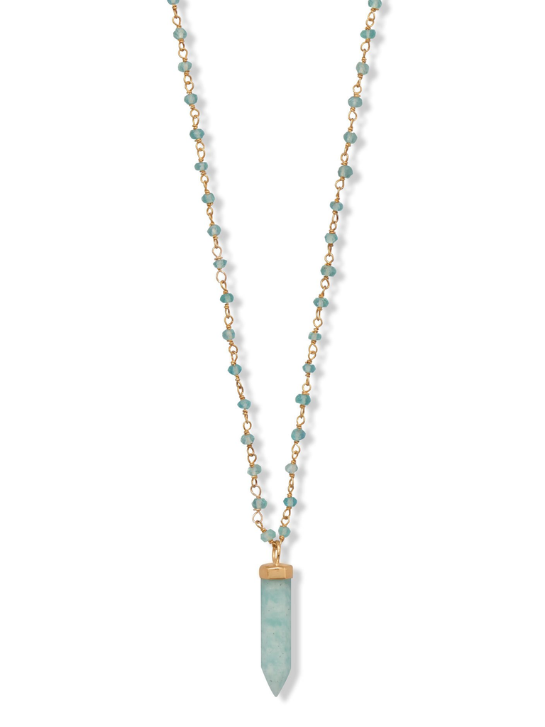 Apatite Bead and Amazonite Spike Pendant Necklace 40-inch Length