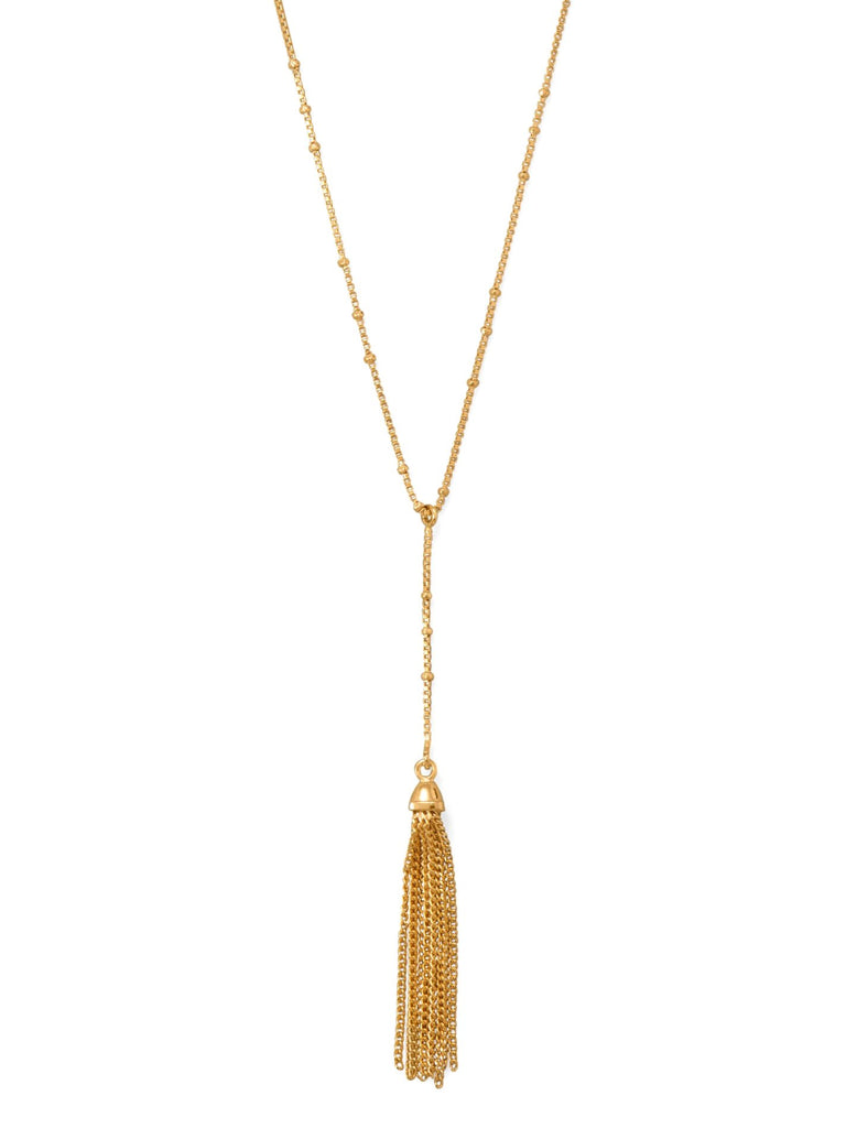 Y-Shape Tassel Necklace with Satellite Bead Chain 14k Gold-plated Sterling Silver