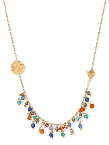 14k Gold-plated Colorful Beaded Drop and Coin Chain Drop Necklace