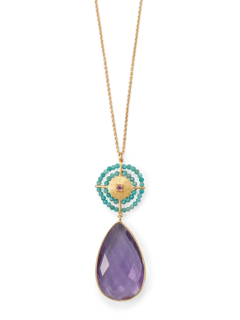 Amethyst Amazonite Turquoise Necklace 14k Gold-plated Silver Sun Design