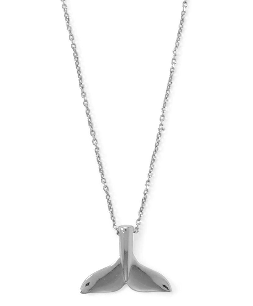 Whale Tail Necklace Rhodium on Sterling Silver - Nontarnish