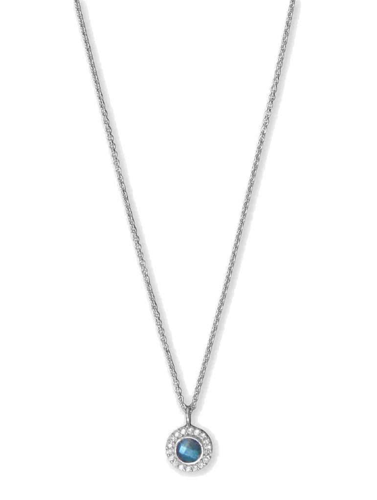 Labradorite Necklace with Cubic Zirconia Halo