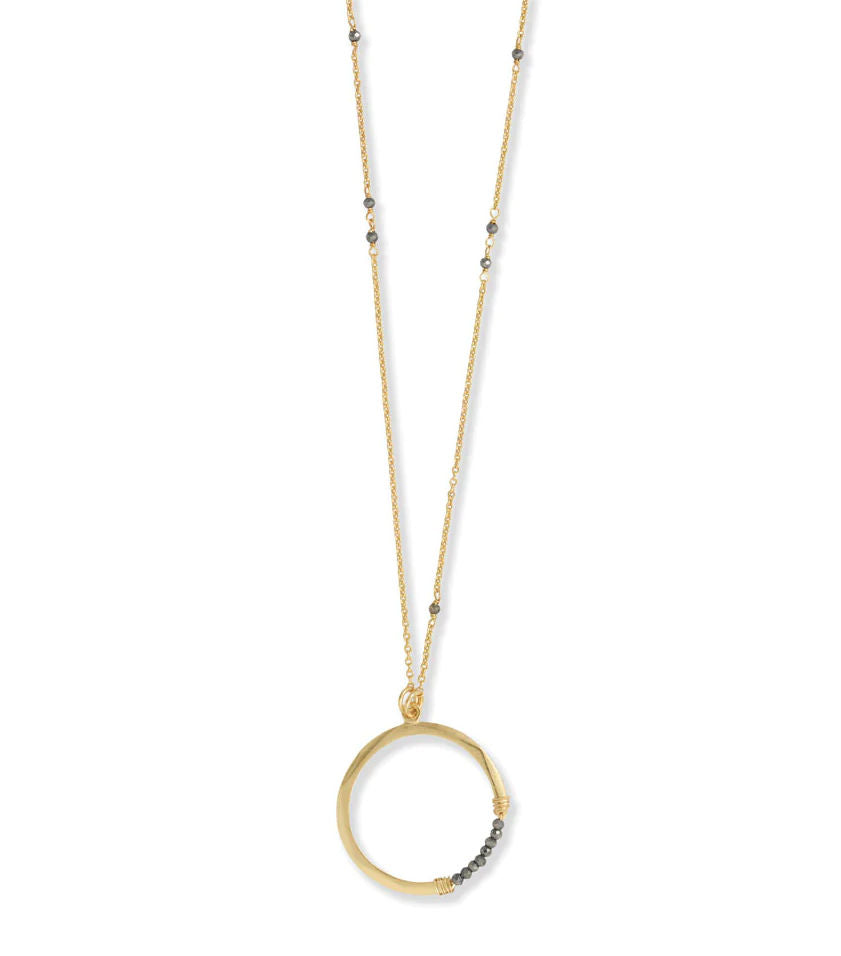 Open Circle Pendant Necklace with Pyrite Accents 14k Gold-plated Sterling Silver, 29-inch