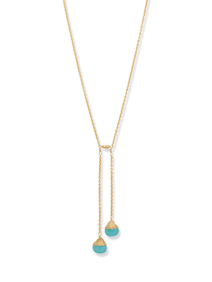 Chalcedony Lariat Necklace 14k Gold-plated Silver