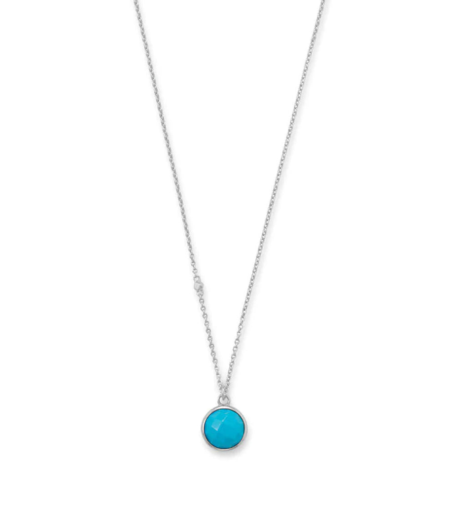 Turquoise Drop Necklace Sterling Silver with Rhodium Finish
