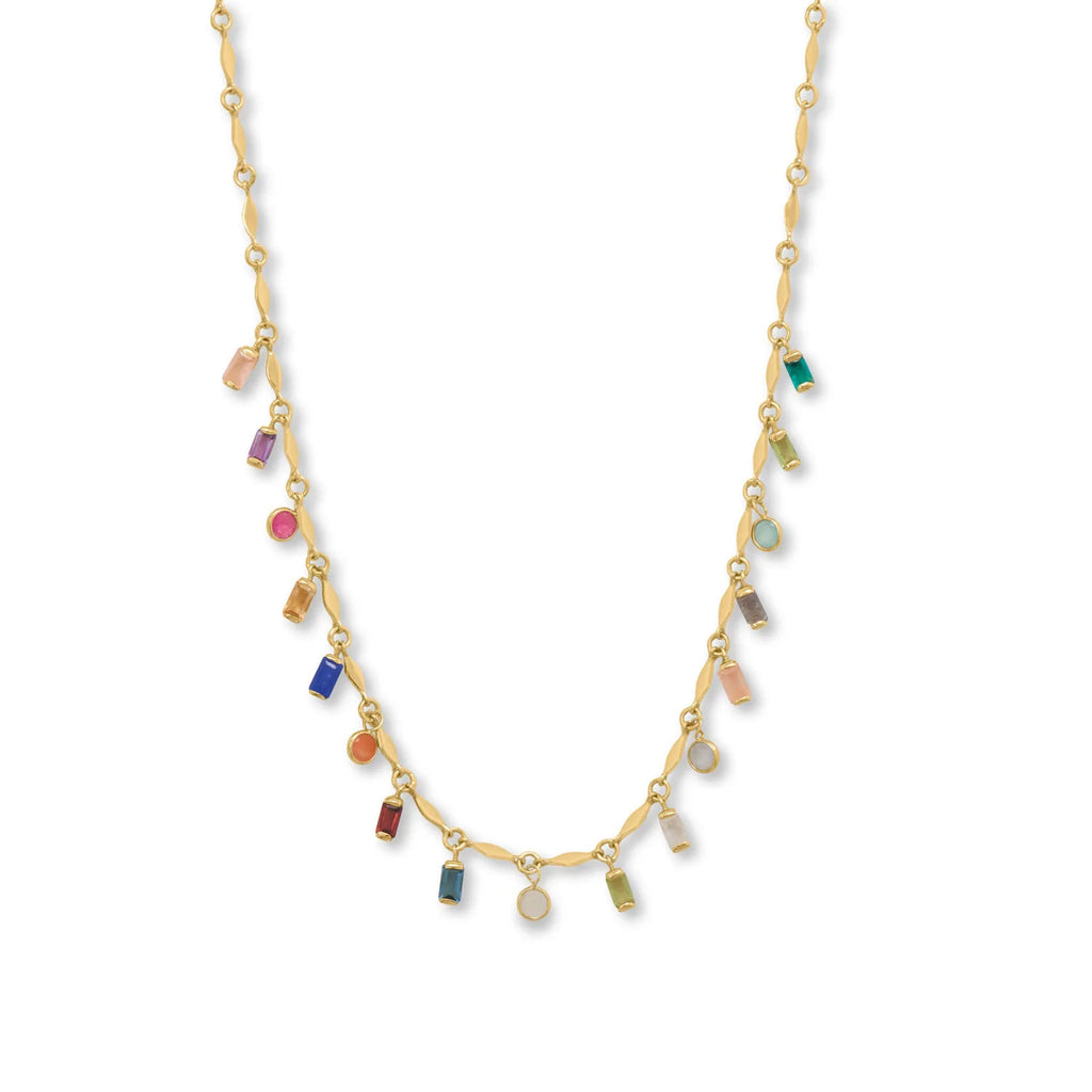 Multistone Multicolor Charm Necklace 14k Gold-plated Silver