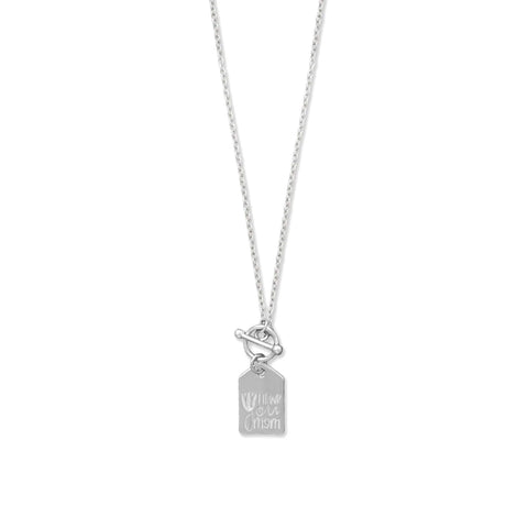 Tag Toggle Necklace with "Thank You Mom" Sterling Silver