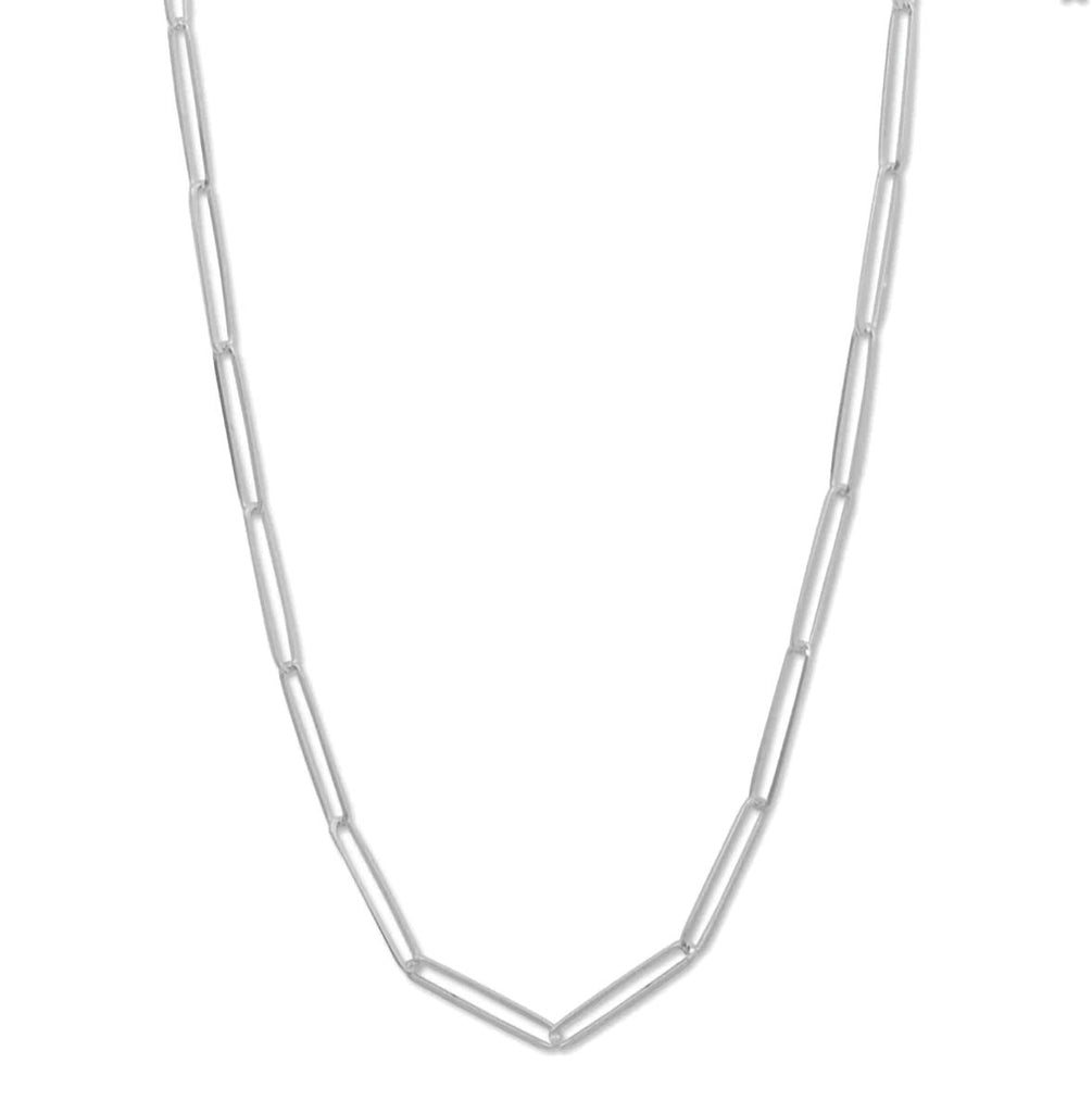 Paperclip Chain Elongated Links Sterling Silver 30-inch Length