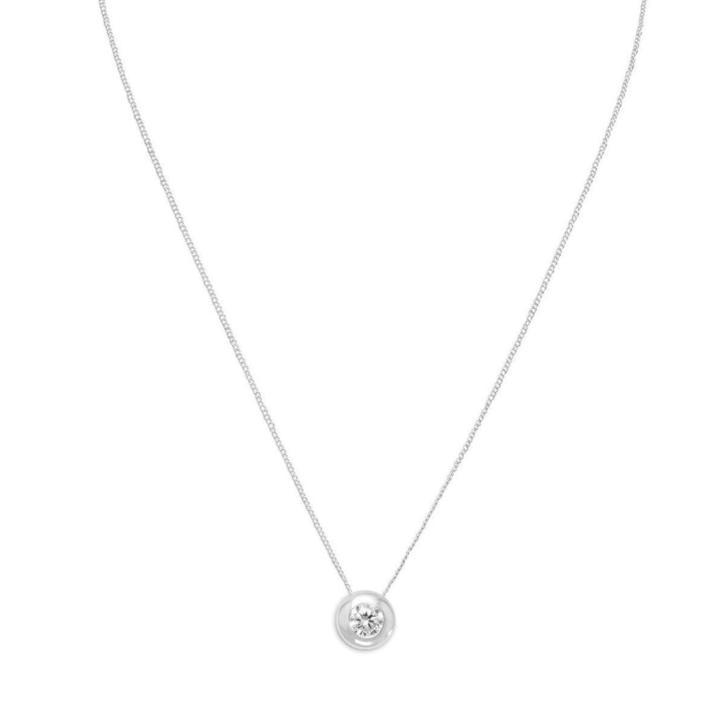 Cubic Zirconia Solitaire Necklace with Chain Included Bezel Set Sterling Silver