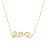 Word Love Necklace Yellow Gold on Sterling Silver with Pave Cubic Zirconia