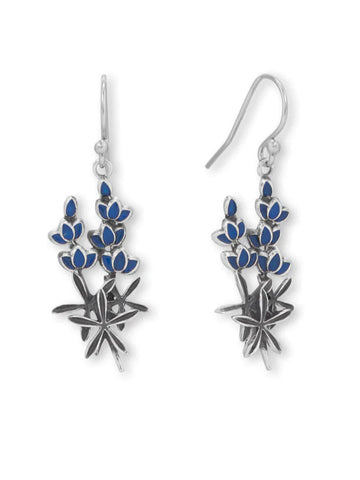 Bluebonnet Flower Dangle Earrings Sterling Silver