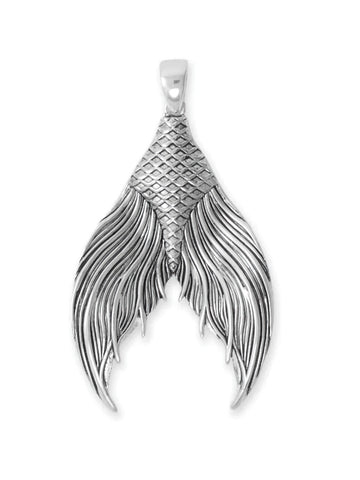 Mermaid Tail Pendant Oxidized Sterling Silver