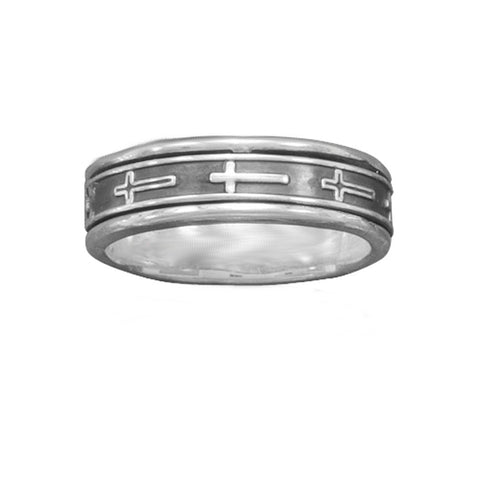 Spinner Ring with Crosses Sterling Silver - Size 8, Handmade