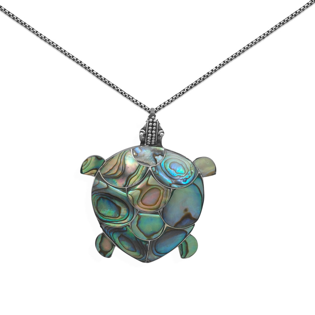 Sea Turtle Paua Shell Sterling Silver Necklace or Pin - Chain Included