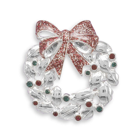 AzureBella Jewelry Christmas Wreath Pin Brooch Accented with Red and Green Crystals