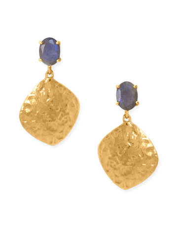 Labradorite Earrings with Textured Hammered Drop 14k Gold-plated Silver