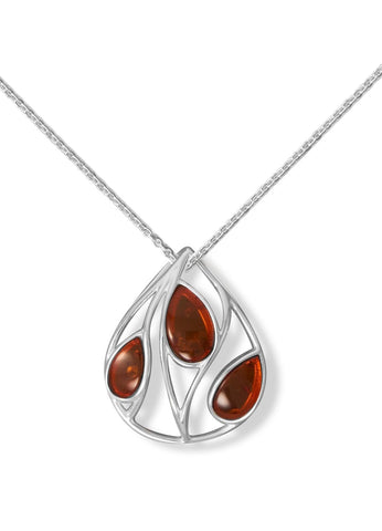 Baltic Amber Necklace Pear Shape Open Design Sterling Silver
