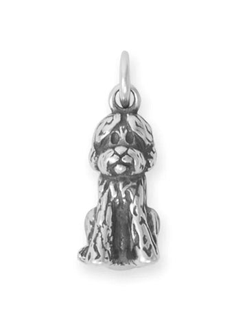 Goldendoodle Charm Sitting Dog 3D Sterling Silver