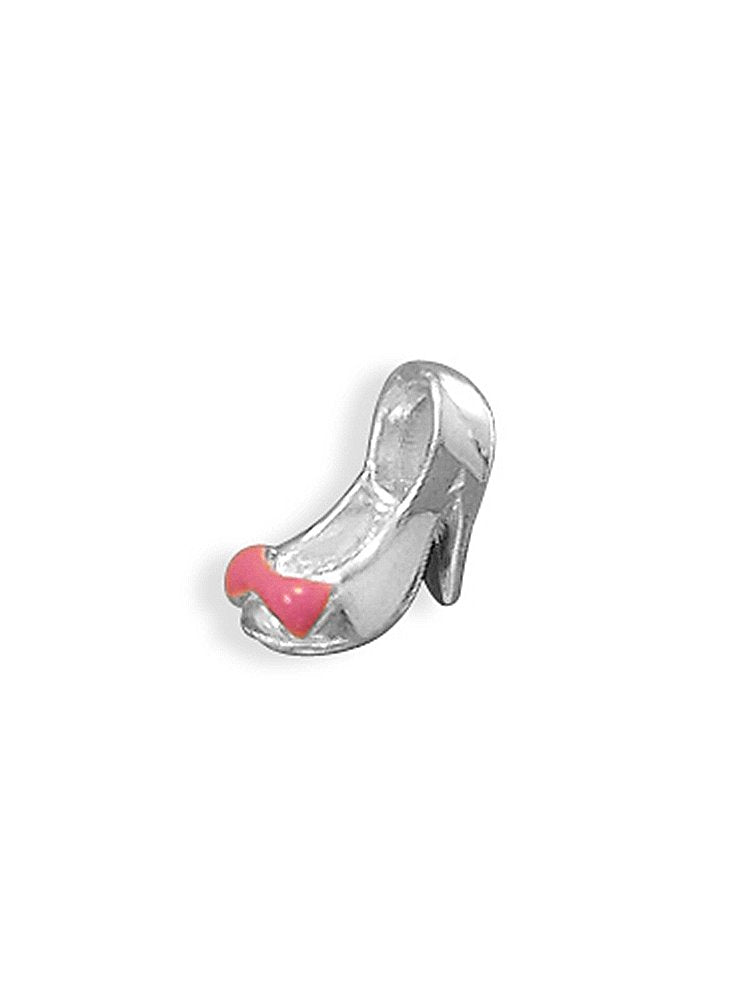 High Heel Shoe Story Bead Slide On Charm Sterling Silver