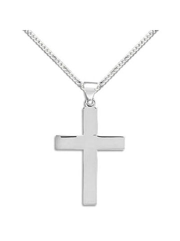 Cross Pendant Polished Sterling Silver Necklace - Chain Included