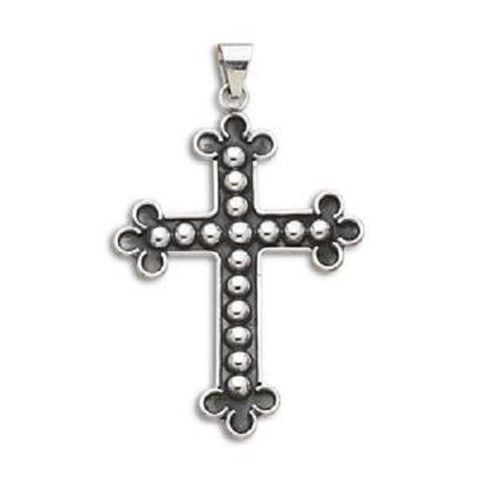 Large Cross Pendant Black with Bead Sterling Silver Mens, Pendant Only