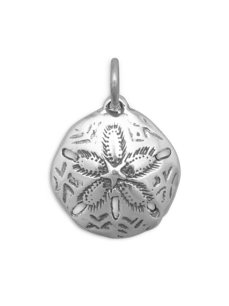 Sand Dollar Charm 16mm Diameter Antiqued Sterling Silver